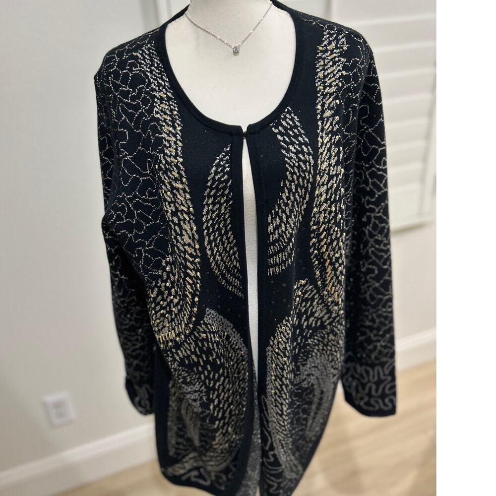 Easywear by Chico’s Black & Gold Metallic Knit Cardigan – Size 3